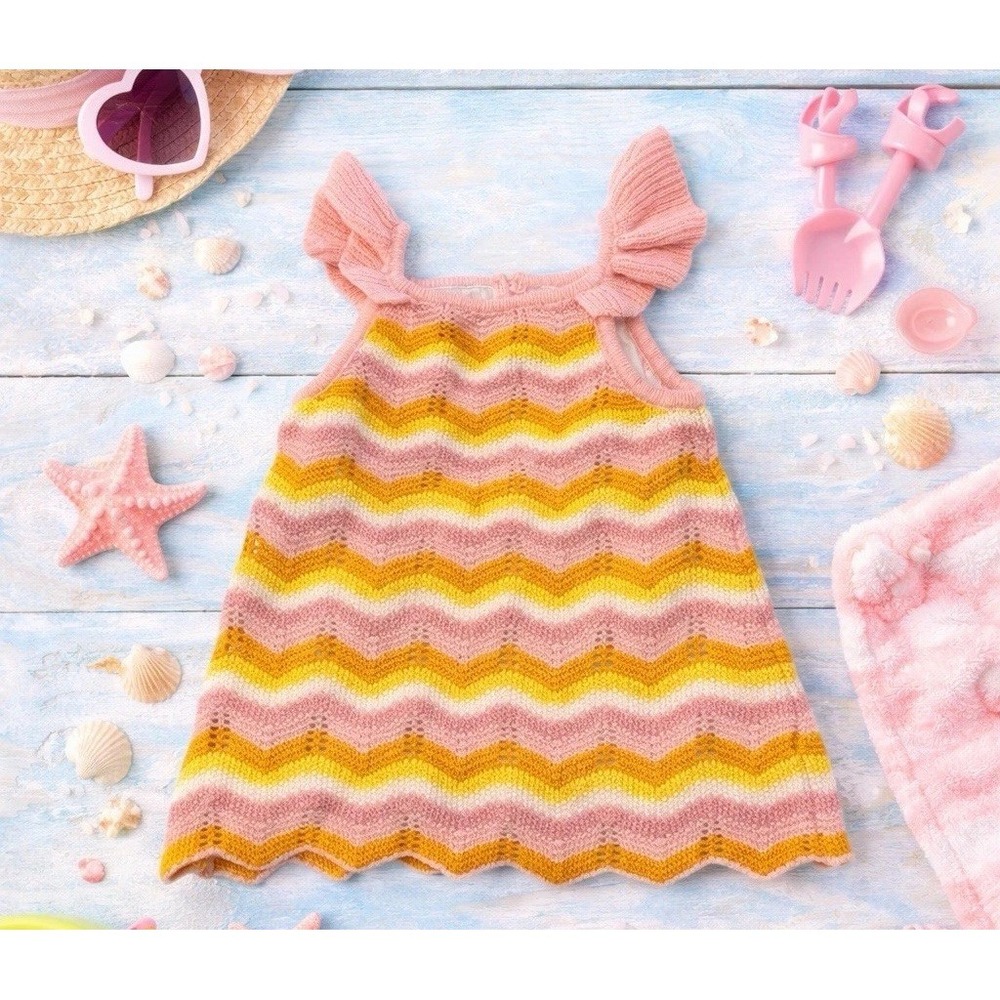 Haute Hippie Kids Girls Pink & Yellow Crochet Knit Boho Summer Tank Dress 4t